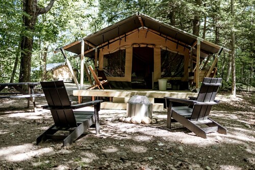 Lakefront Safari Tent with Fire Pit and Sauna in North Woodstock, New Hampshire