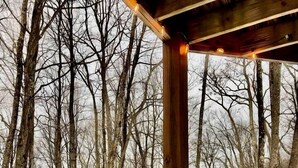 A hot tub surrounded by a snowy landscape and leafless trees. - Secluded West Virginia Cabin Rental on the Edge of Monongahela National Forest (Riverton)