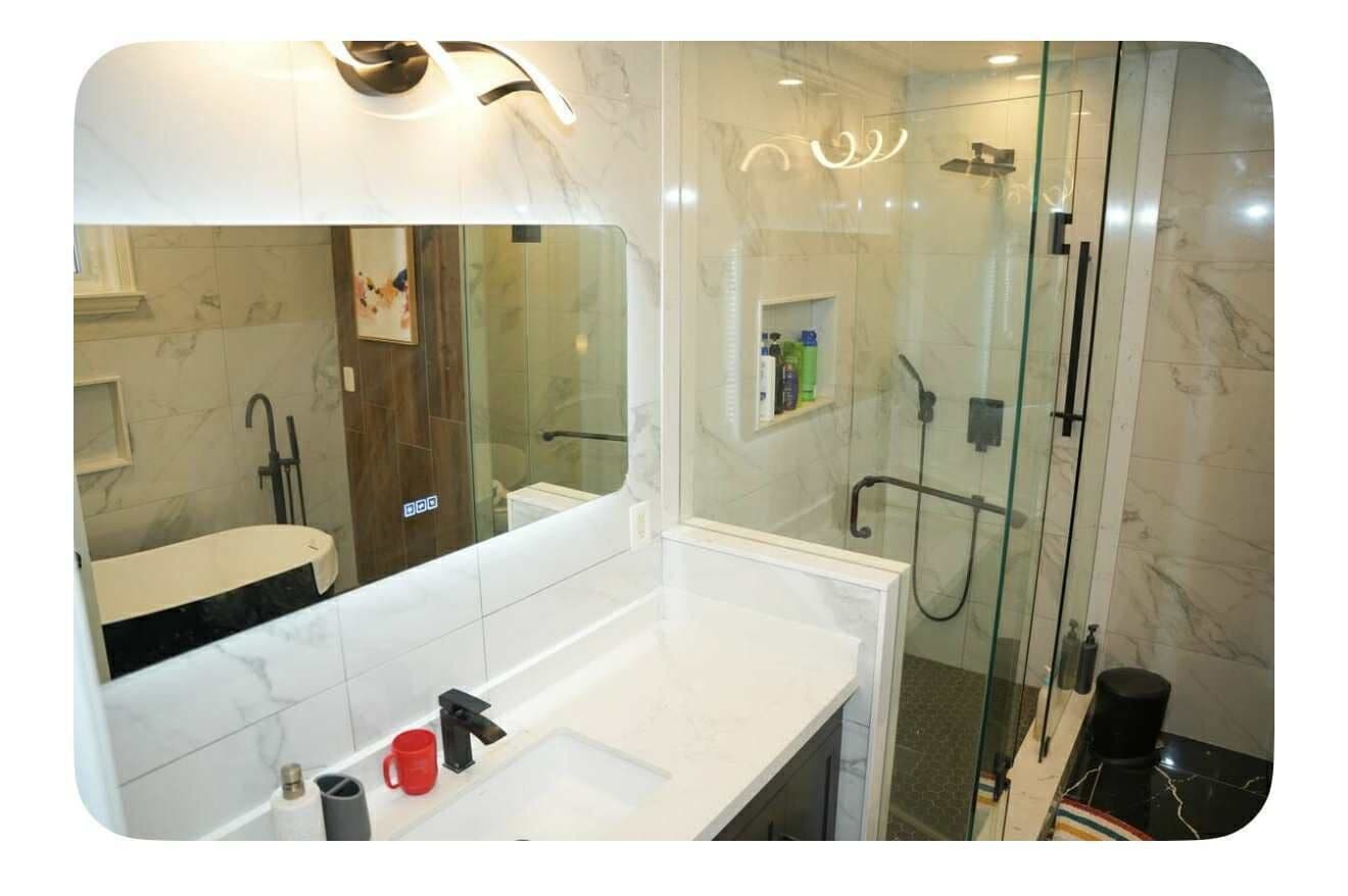 Hair dryer, towels, toilet paper