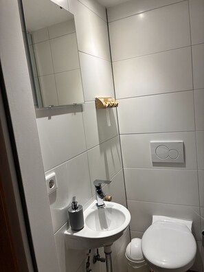 Dusche, Handtücher, Shampoo, Toilettenpapier