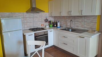 Fridge, oven, stovetop, coffee/tea maker