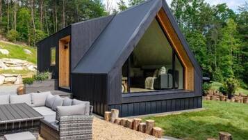 Kabin Deluks, pemandangan kebun | Teras/patio