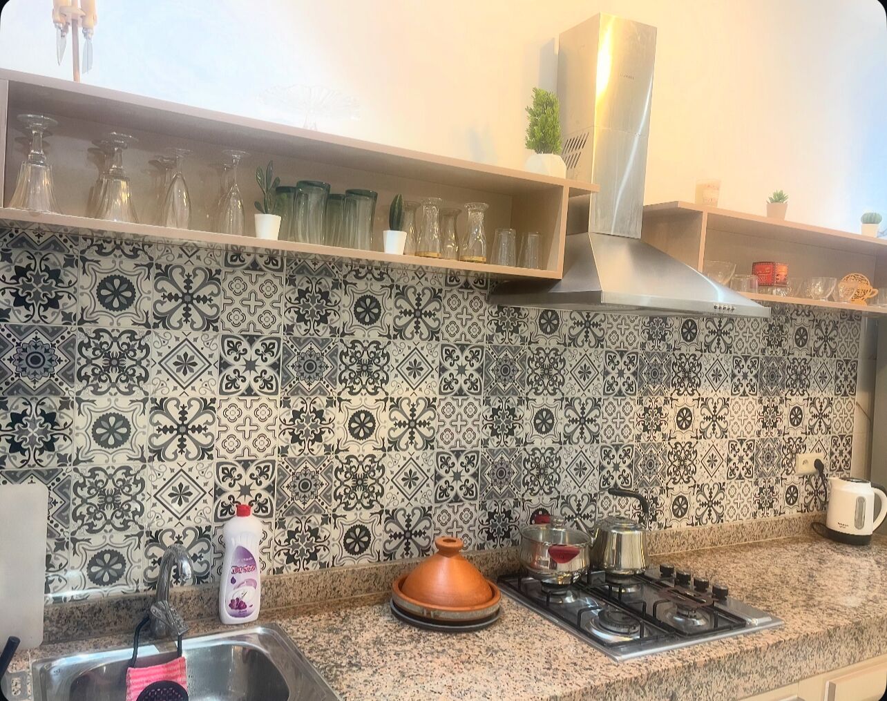 Fridge, oven, stovetop, coffee/tea maker