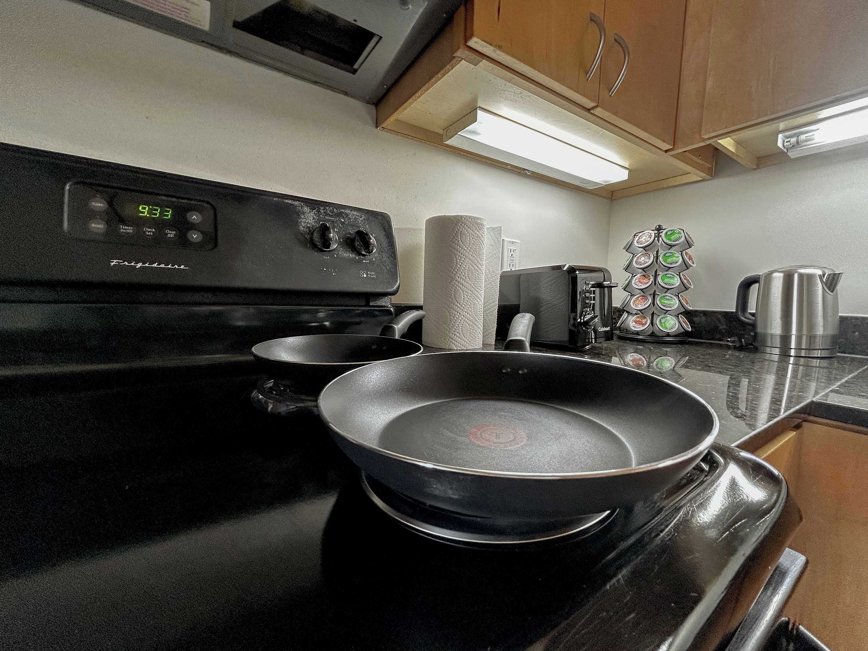 Fridge, microwave, dishwasher, coffee/tea maker