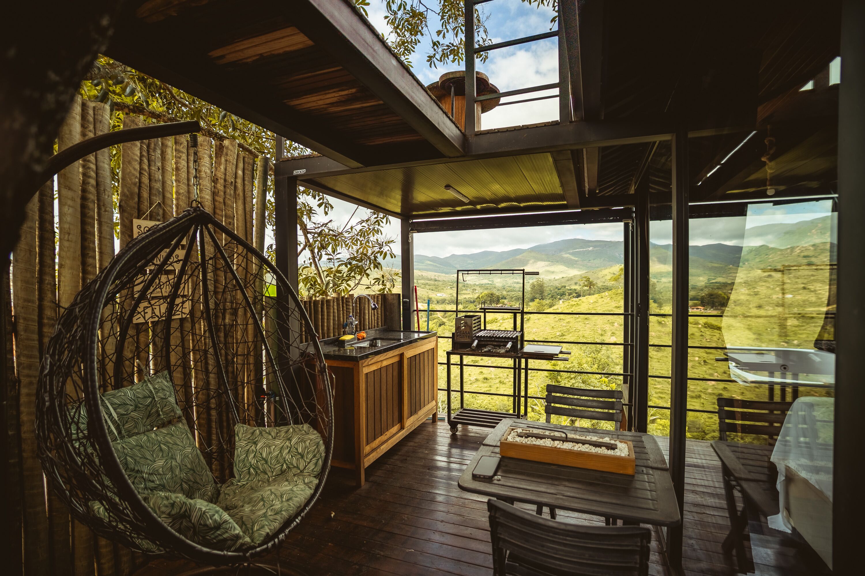 Chalé família, varanda | Área de estar