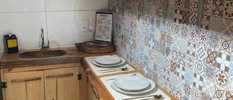 Deluxe Chalet, Patio, Mountain View | Private kitchen | Microwave, cookware/dishes/utensils