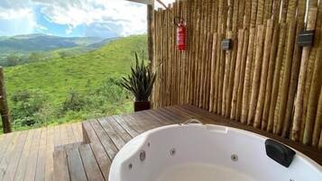 Family Chalet, Patio | Deep-soaking bathtub