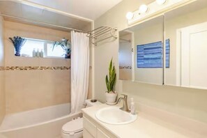 Hair dryer, bidet, towels, soap