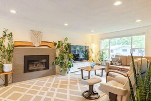 TV, fireplace