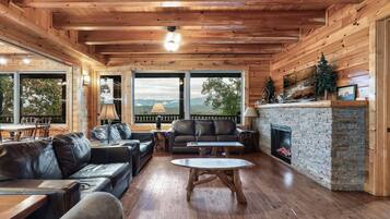 Smart TV, fireplace, foosball