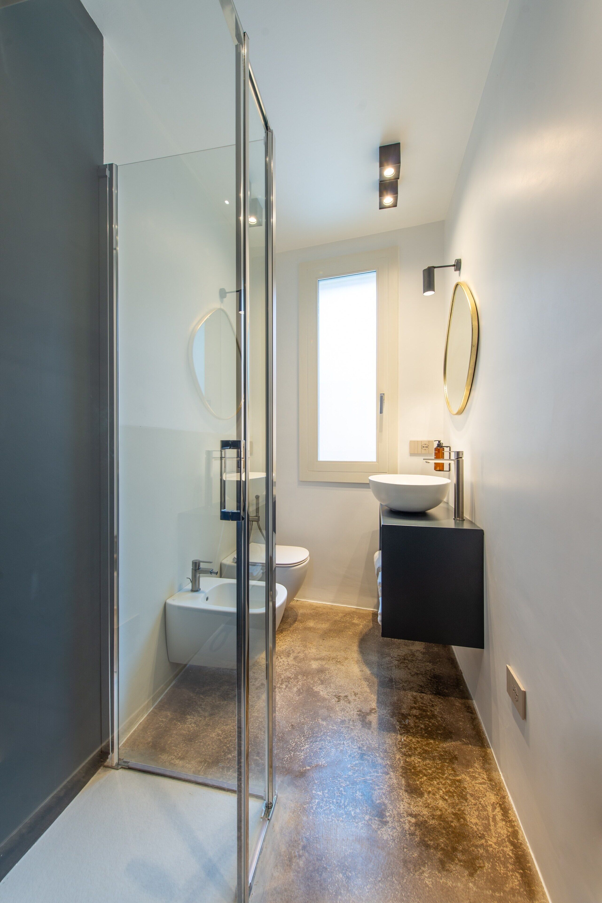 Shower, hair dryer, slippers, towels