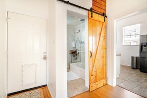 Bidet, towels, soap, toilet paper