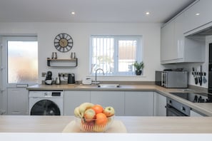Fridge, microwave, dishwasher, toaster