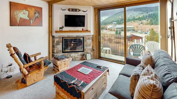 Leilighet, 1 queensize-seng, fjellutsikt (Summit House East 1 Bed Loft 2 Bath S) | Oppholdsområde
