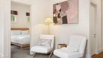 1 bedroom, laptop workspace, iron/ironing board, bed sheets