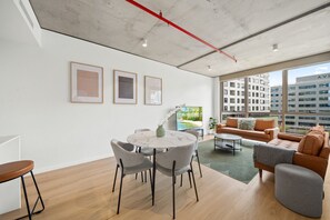 Apartment | Living room - Bright 2-bed Apartment With Gym, BBQ & Pool Access (Canberra)