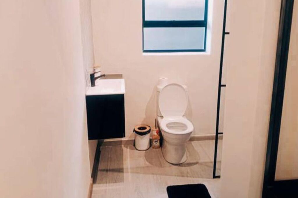 Shower, towels, soap, toilet paper