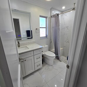 Shower, hair dryer, towels, soap - 4 Bedroom 2 Bath Modern Remodeled House in Clearwater Florida (Clearwater)
