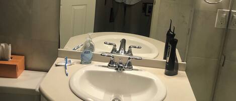 Hair dryer, towels, toilet paper