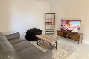 Televisión, chimenea y libros 