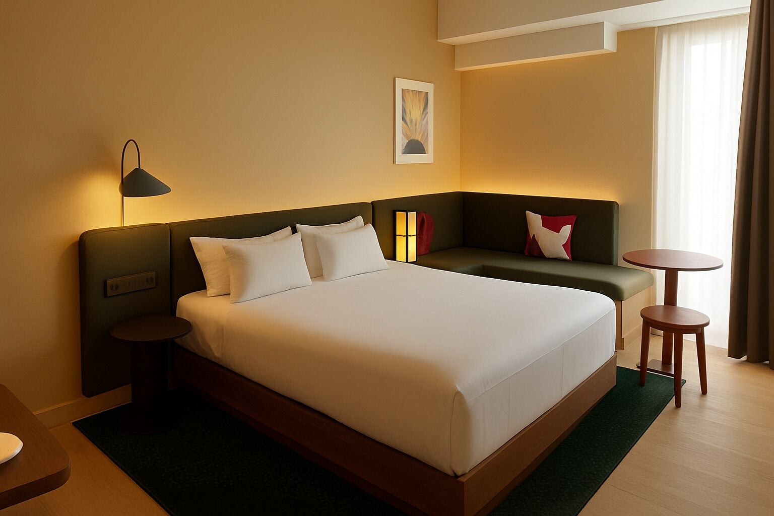 Premium bedding, down comforters, pillowtop beds, in-room safe