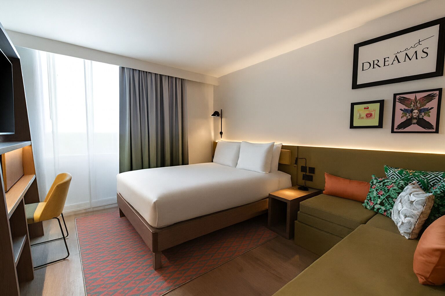 Premium bedding, down comforters, pillowtop beds, in-room safe