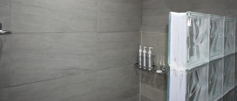 Regadera, secadora de cabello, bidet, toallas