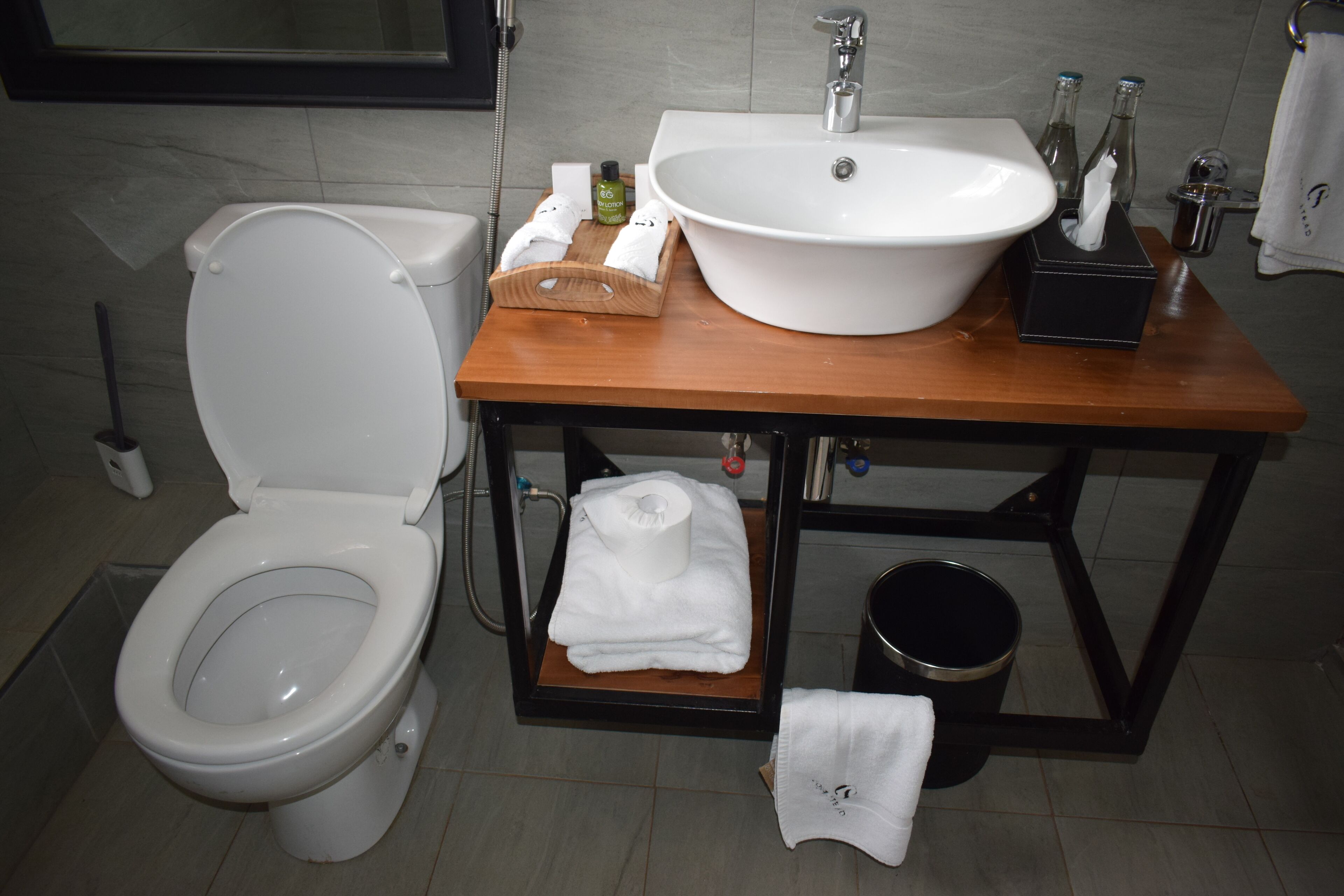 Regadera, secadora de cabello, bidet, toallas 