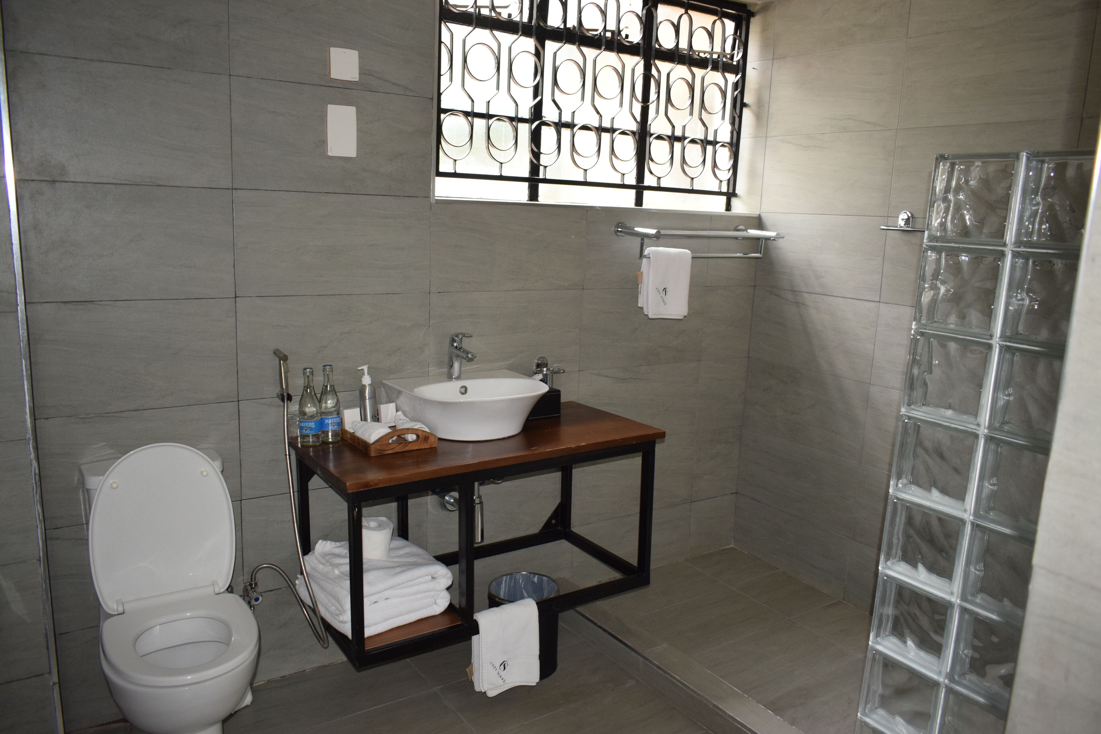 Regadera, secadora de cabello, bidet, toallas 