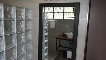 Regadera, secadora de cabello, bidet, toallas