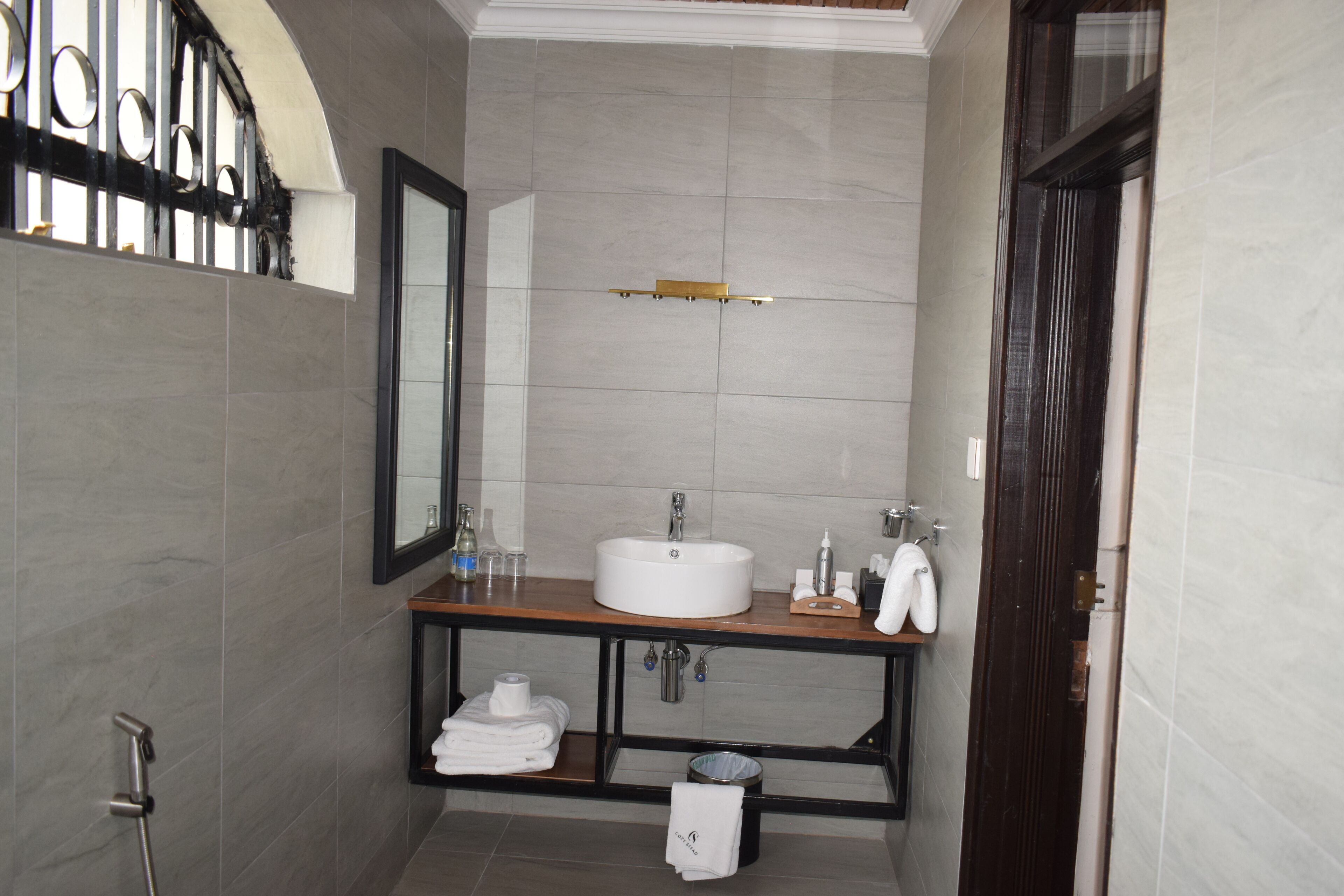 Regadera, secadora de cabello, bidet, toallas 