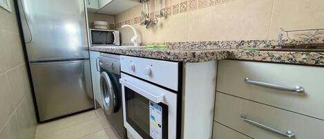 Fridge, microwave, oven, toaster