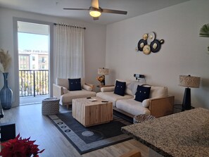 TV, ping pong, stereo, computer monitors