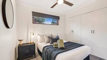 4 bedrooms, iron/ironing board, travel crib, internet