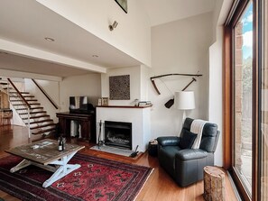 TV, fireplace