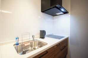 Apartamento | Cocina básica privada | Frigorífico, microondas y utensilios de cocina