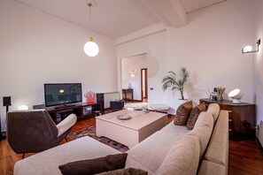 TV, fireplace