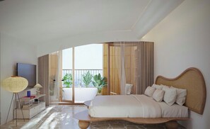 Penthouse Mewah, balkon, pemandangan kota | Meja kerja, ruang kerja ramah laptop, dan Wi-Fi gratis