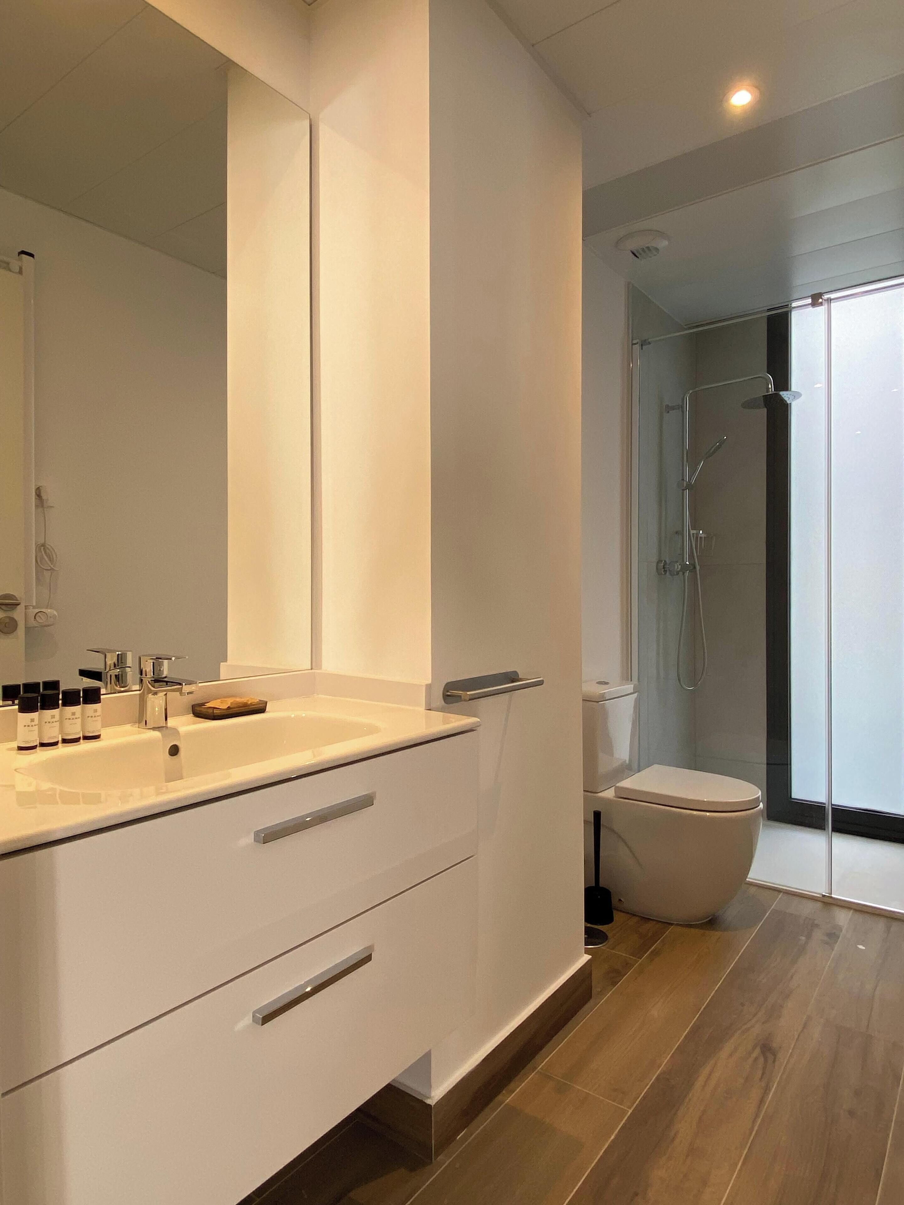 Close-up of the bathroom vanity.