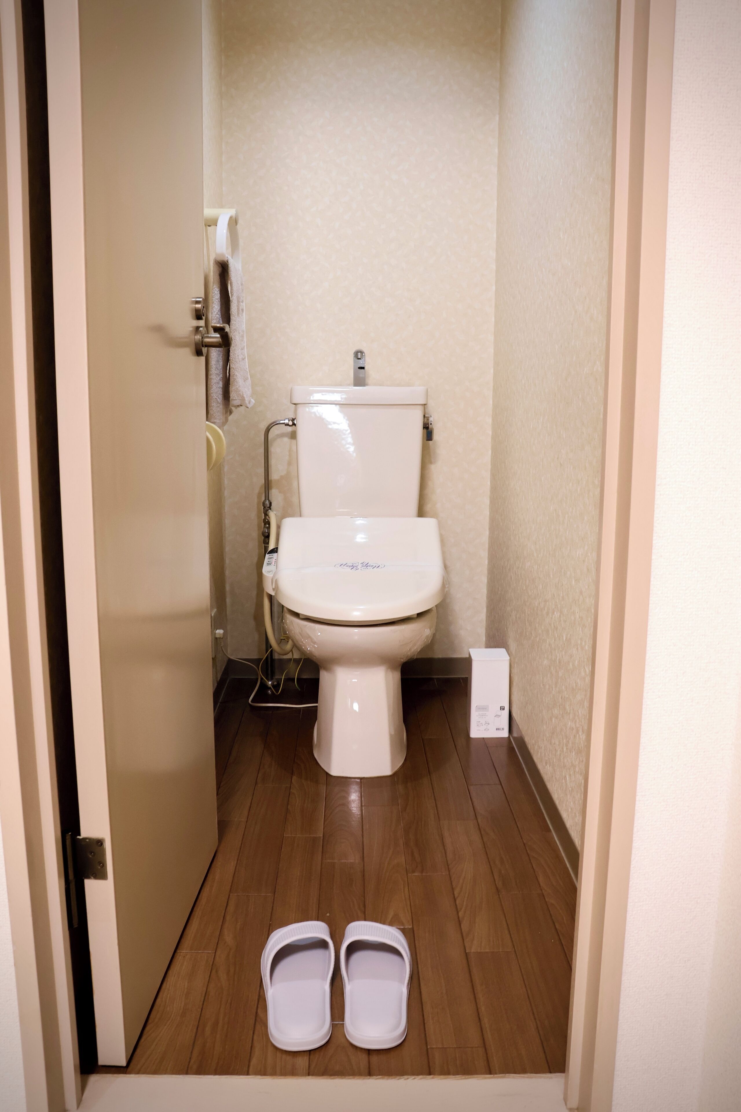 Hair dryer, bidet, towels, soap