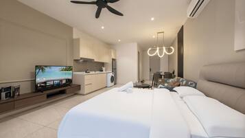 Comfort Studio Suite, 2 Double Beds, Balcony, City View | Hypo-allergenic bedding, desk, laptop workspace, blackout curtains