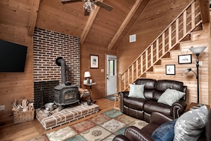 Living area - Serene, Creekside Cabin with Wood-Burning Stove for a Tranquil Getaway in the West Virginia Mountains (Hedgesville)