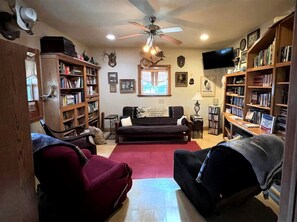 TV, fireplace, DVD player, video library