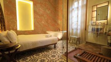 Hair dryer, towels, soap