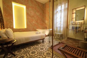 Hair dryer, towels, soap