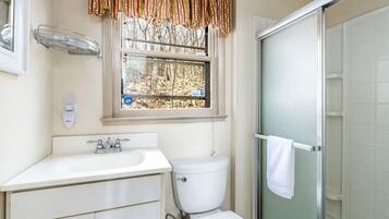 Hair dryer, towels, toilet paper