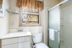 Hair dryer, towels, toilet paper