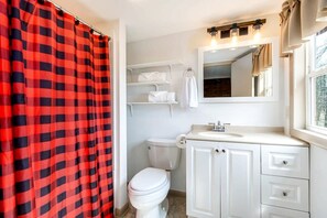 Hair dryer, towels, toilet paper