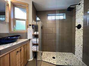 Hair dryer, towels, toilet paper