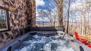 Outdoor spa tub - Stone Cabin with Amazing Views, Hot Tub, Fire Pit and Game Room Perfect for Your Gerrardstown, WV Getaway (Gerrardstown)